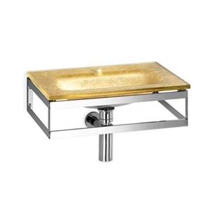 WS Bath Collections Linea 20.1-in x 13.8-in Gold Leaf Glass Wall Mount Rectangular Bathroom Sink