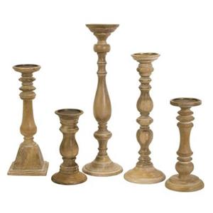 IMAX Worldwide Mason Natural Wash Wood Candle Holders (Set of 5)