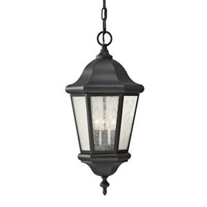 Generation Lighting Martinsville Collection 10.25-in x 21-in Black Seeded Glass Lantern 3-Light Pendant Light