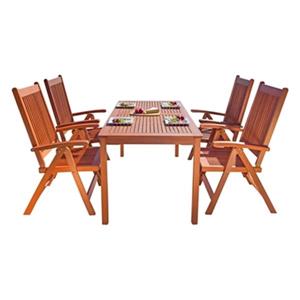 Vifah Malibu Outdoor Patio 5-Piece Wood Dining Set With Reclining Chairs