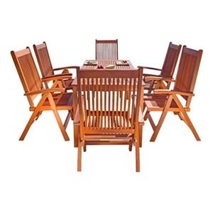 Vifah Malibu Outdoor Patio 7-Piece Wood Dining Set With Reclining Chairs