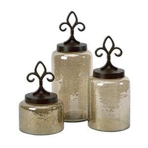 IMAX Worldwide Glass/Aluminum Fleur De Lis Lidded Jars (Set of 3)