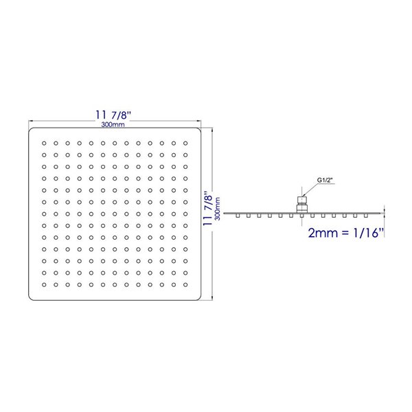 ALFI brand 12-in Brushed Stainless Steel Square Ultra Thin Rain Shower Head