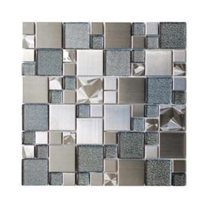 Eden Mosaic Tiles Modern Cobble with Silver Glass Tile - Stainless - 11-Pack