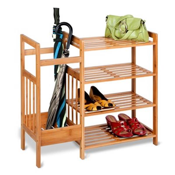 Costway 4-Tier Bamboo Shoe Rack Entryway Organizer w/Umbrella Holder &  Shelves