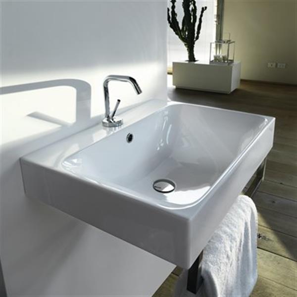 WS Bath Collections Kerasan 15.7-in x 13.8-in White Rectangular Bathroom Sink
