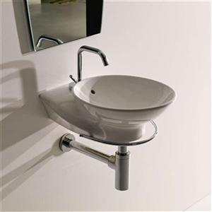 WS Bath Collections Kerasan 16.9-in x 11.8-in White Wall Hung Round Bathroom Sink