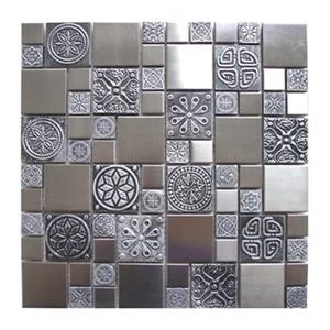 Eden Mosaic Tiles Roman Pattern with Accent Tile - Stainless/Pewter - 11-Pack