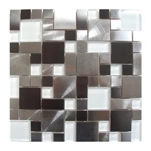 Tuile murale/dosseret pavés, acier inox/verre blanc, 11 mcx