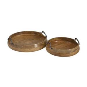 IMAX Worldwide Mango Wood/Iron Vallari Round Wood Trays (Set of 2)