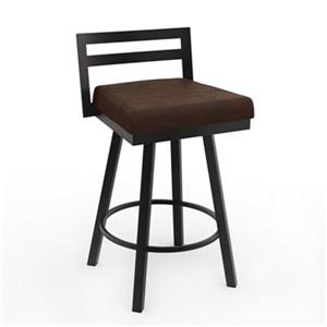 Amisco Derek 30.75-in Swivel Bar Stool - Brown Faux Leather - Dark Brown Metal