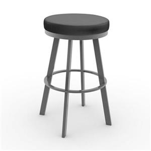 Amisco Swice 26.25-in Swivel Counter Stool - Black Faux Leather - Glossy Grey Metal