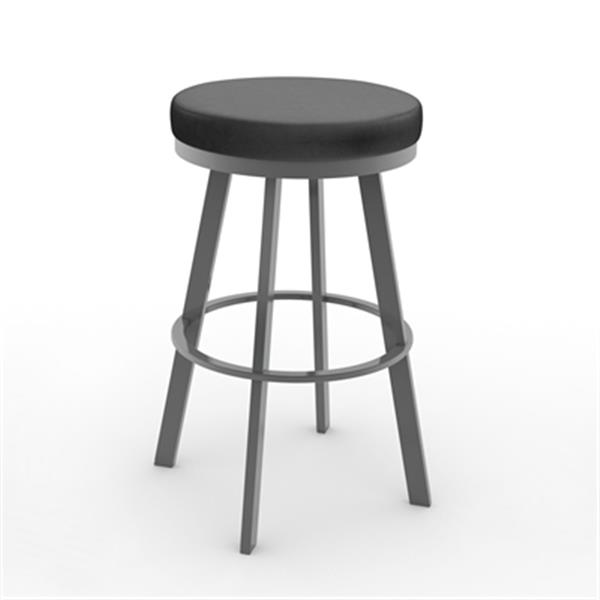 Amisco Swice 30.25-in Swivel Bar Stool - Black Faux Leather - Glossy Grey Metal