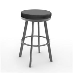 Amisco Swice 30.25-in Swivel Bar Stool - Black Faux Leather - Glossy Grey Metal