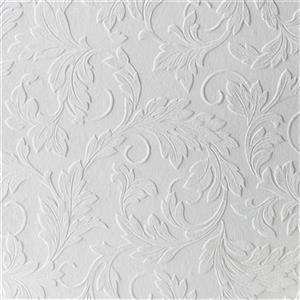 Graham & Brown Superfresco 56 sq ft White Paintable Scrolling Leaf Unpasted Wallpaper