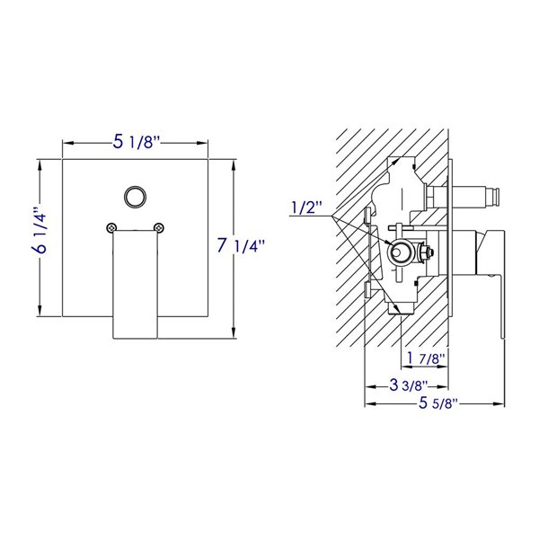 ALFI brand Shower Valve Mixer with Square Lever Handle and D