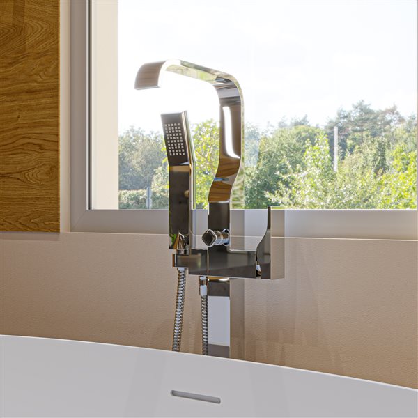 ALFI brand Polished Chrome Single Lever Floor Mounted Tub Filler Mixer with Hand Held Shower