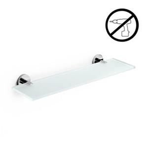 WS Bath Collections Duemila Glue 4.5-in x 15.4-in x 0.3-in Self-Adhesive Frosted Glass Bathroom Shelf With Chromed Brass Base