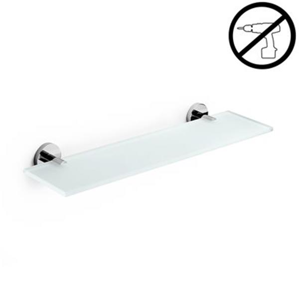 WS Bath Collections Duemila Glue 4.5-in x 31.2-in x 0.3-in Self-Adhesive Frosted Glass Bathroom Shelf With Chromed Brass Base