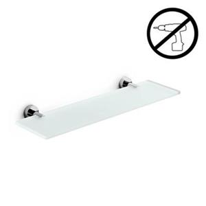 WS Bath Collections Spritz Glue 4.5-in x 15.4-in x 0.3-in Self-Adhesive Frosted Glass Bathroom Shelf With Chromed Brass Base