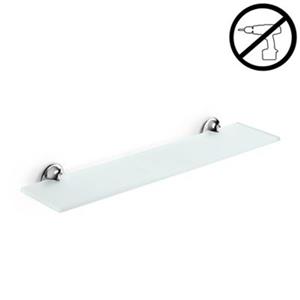 WS Bath Collections Venessia Glue 4.5-in x 23.3-in x 0.3-in Self-Adhesive Frosted Glass Bathroom Shelf With Chromed Brass Base