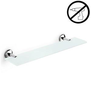 WS Bath Collections Noanta Glue 4.5-in x 15.4-in x 2.2-in Self-Adhesive Frosted Glass Bathroom Shelf With Chromed Brass Base
