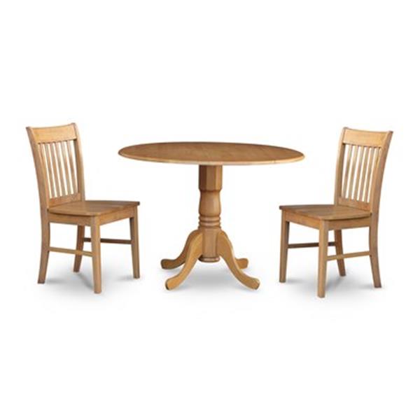 East West Furniture Dublin Natural Oak 3 Piece Round Dining