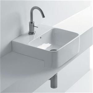 WS Bath Collections Normal 17.7-in x 13.8-in Ceramic White Semi-recessed Bathroom Sink
