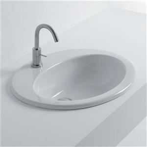 WS Bath Collections Whitestone 24.40-in x 20.10-in White Ceramic Oval Insert Bathroom Sink