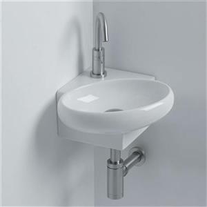 WS Bath Collections Whitestone 14.60-in x 13.40-in White Ceramic Oval Wall Mounted Bathroom Sink
