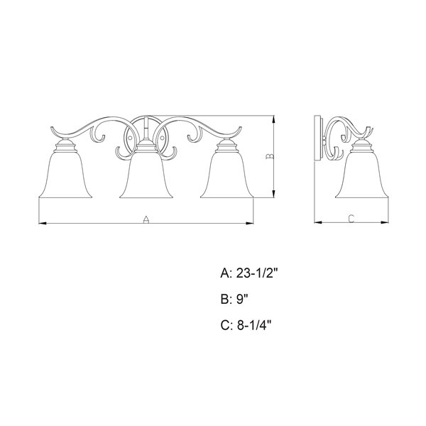 Cascadia Hartford 3-Light Nickel Bathroom Vanity Fixture