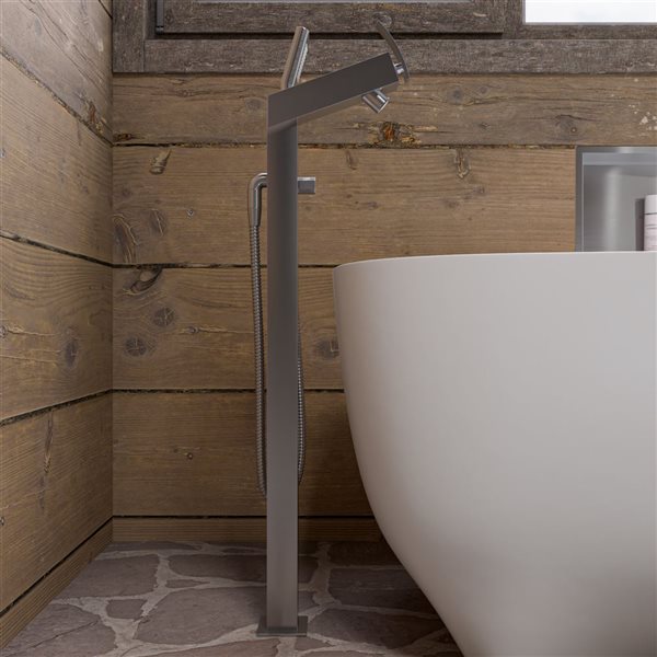 ALFI brand 38.50-in Brushed Nickel Floor Mounted Tub Filler with  Hand Shower