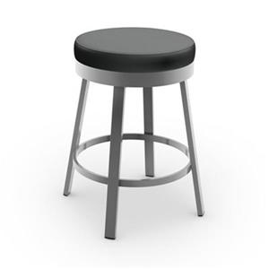 Amisco Clock 26-in Swivel Counter Stool - Black Faux Leather - Glossy Grey Metal