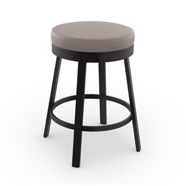 Amisco Clock 30-in Swivel Bar Stool - Taupe Grey Faux Leather - Dark Brown Metal