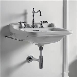WS Bath Collections Waldorf 23.60-in x 21.70-in White Ceramic Rectangular Wall Mount Sink