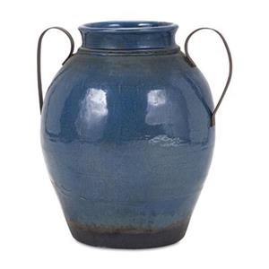 IMAX Worldwide Harrisburg 18.5-in Blue Vase with Metal Handle
