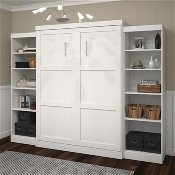 Bestar Pur Collection 114.60-in x 89.10-in White Double Side 25-in Open Storage Murphy Style Bed