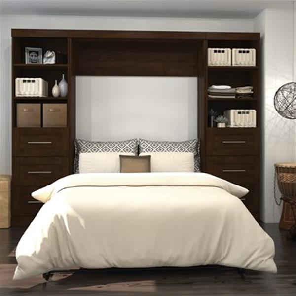 Bestar Pur Collection 108.60-in x 83.70-in Chocolate Double Side 25-in 3 Drawer Open Storage Murphy Style Bed