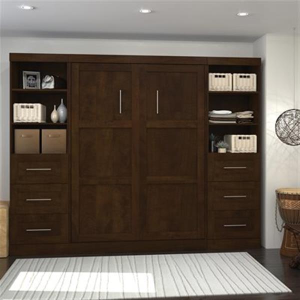 Bestar Pur Collection 108.60-in x 83.70-in Chocolate Double Side 25-in 3 Drawer Open Storage Murphy Style Bed