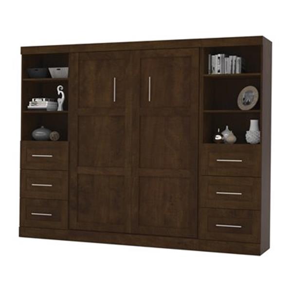Bestar Pur Collection 108.60-in x 83.70-in Chocolate Double Side 25-in 3 Drawer Open Storage Murphy Style Bed