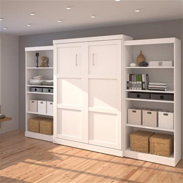 Bestar Pur Collection 136-in x 89.10-in White Double Side 36-in Open Storage Murphy Style Bed
