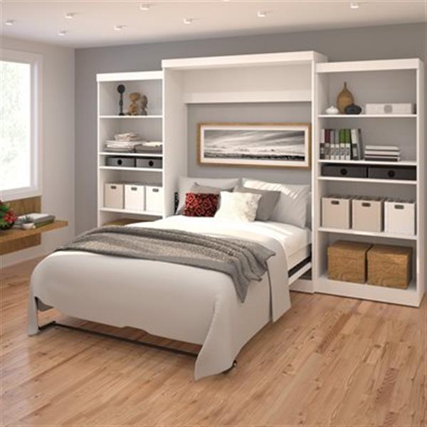 Bestar Pur Collection 136-in x 89.10-in White Double Side 36-in Open Storage Murphy Style Bed
