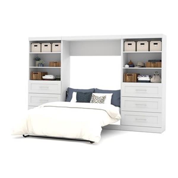 Bestar Pur Collection 130.20-in x 83.70-in White Double Side 36-in 3 Drawer Open Storage Murphy Style Bed