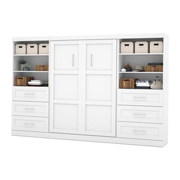 Bestar Pur Collection 130.20-in x 83.70-in White Double Side 36-in 3 Drawer Open Storage Murphy Style Bed