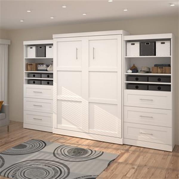 Bestar Pur Collection 136-in x 89.10-in White Double Side 36-in 3 Drawer Open Storage Murphy Style Bed