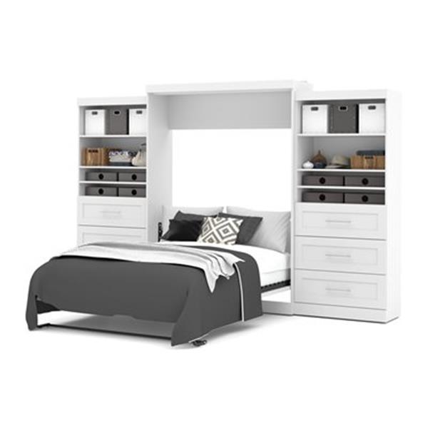 Bestar Pur Collection 136-in x 89.10-in White Double Side 36-in 3 Drawer Open Storage Murphy Style Bed