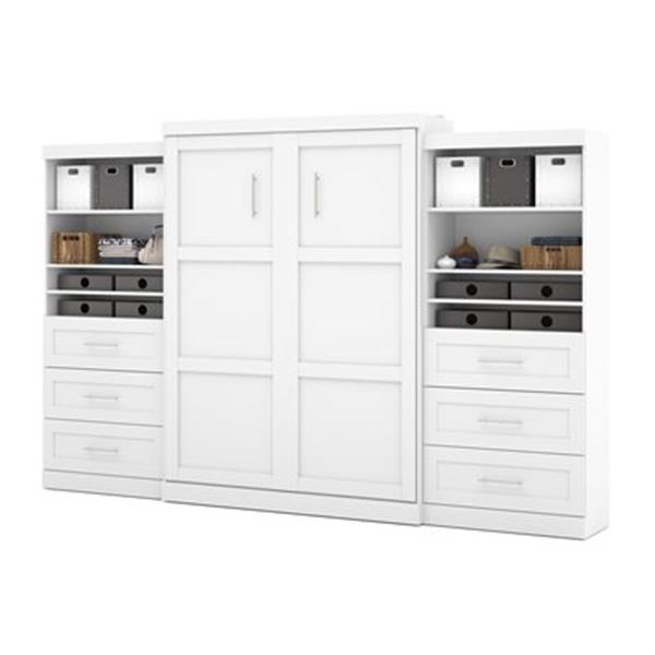 Bestar Pur Collection 136-in x 89.10-in White Double Side 36-in 3 Drawer Open Storage Murphy Style Bed