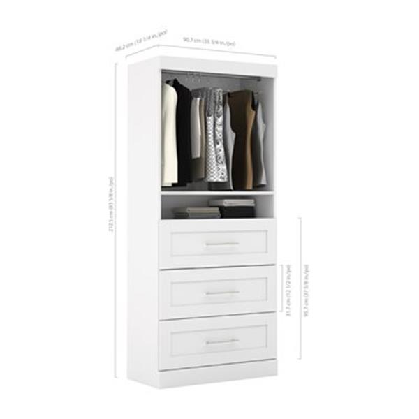 Bestar Pur Collection 36-In White 3 Drawer and Open Shelves Storage Unit