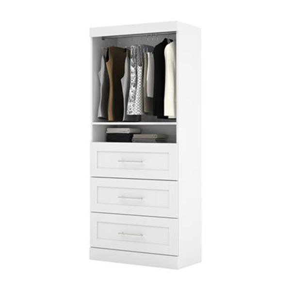 Bestar Pur Collection 36 In White 3 Drawer Open Shelves Storage