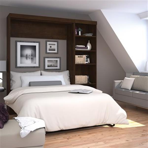 Bestar Pur Collection 83.70-in x 83.60-in Chocolate Single Side 25-in Open Storage Murphy Style Bed